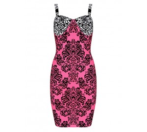 'Nina'  baroque print pink bodycon bandage dress